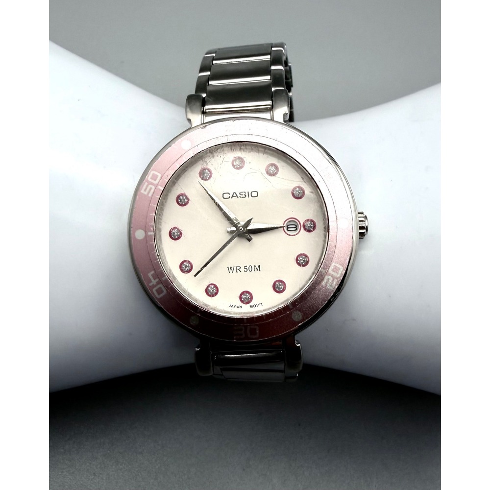 Casio Enticer LTP-1329 Ladies Pink Bezel Crystal Dial Watch Working